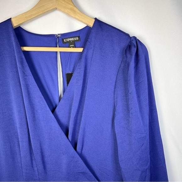 Express Royal Blue Satin Wrap Front Long Sleeve Mini Dress M - Picture 3 of 4